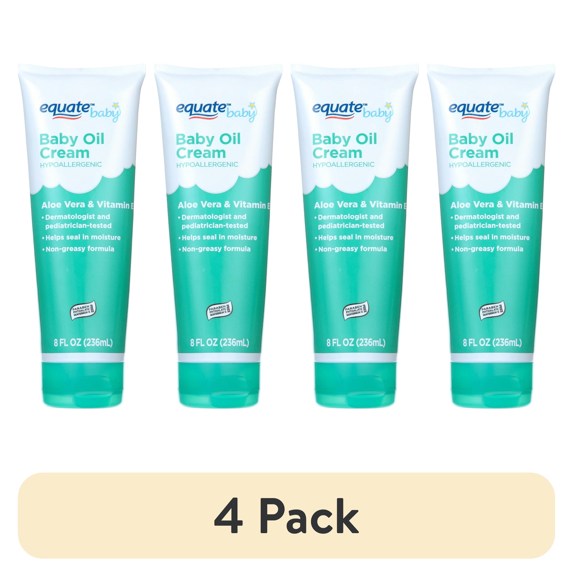 (4 pack) Equate Baby Oil Cream with Aloe Vera and Vitamin E, 8 fl oz