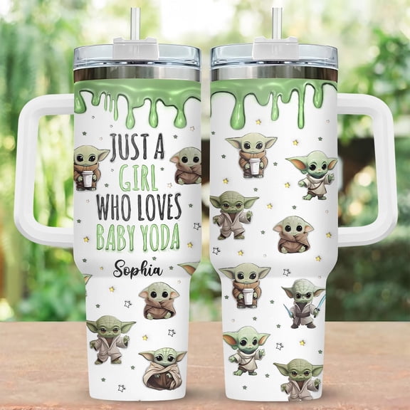 Custom Just A Girl Who Loves Baby Yoda Tumbler 40Oz, Disney Star Wars Coffee Tumbler, Movie Cartoon Insulated Tumbler, Disney World Cup