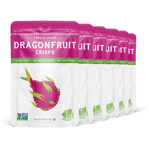 Nature's Turn Freeze Dried Dragon Fruit Crisps, 6 Pack, 15g (0.53oz