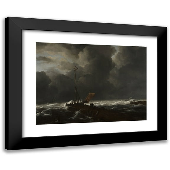 Jacob van Ruisdael 14x11 Black Modern Framed Museum Art Print Titled - Rough Sea at a Jetty (1650s)