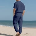 thumbnail image 5 of Hinvhai Men 2 Piece Linen Set Outfits Drawstring Long Pants Button Down Roll Up Sleeve Shirts Beach Wedding Suit Sets Navy L(L), 5 of 9