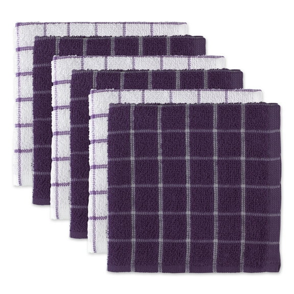 DII Modern Cotton Combo Windowpane Dishcloths in Eggplant Purple (Set of 6)