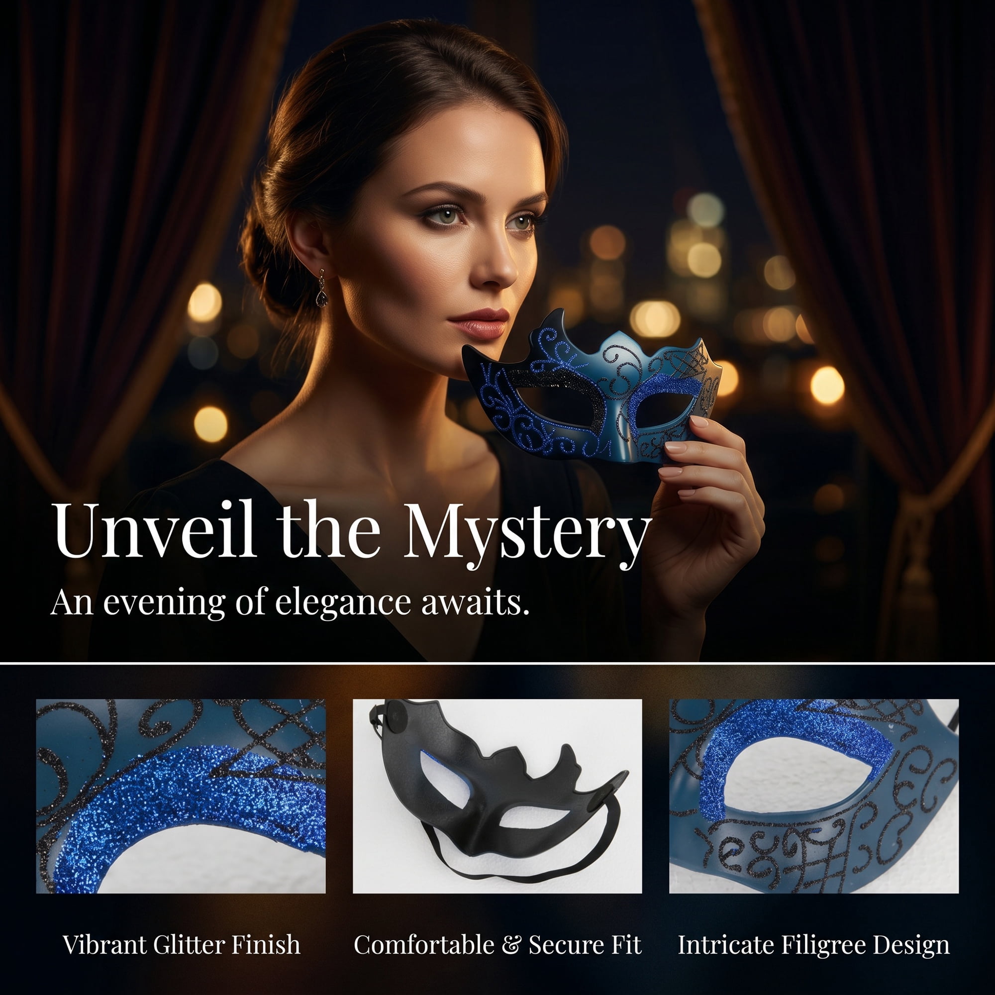 Unique Bargains Venetian Masquerade Mask for Halloween Costume Party Blue 6.7" x 4.3"