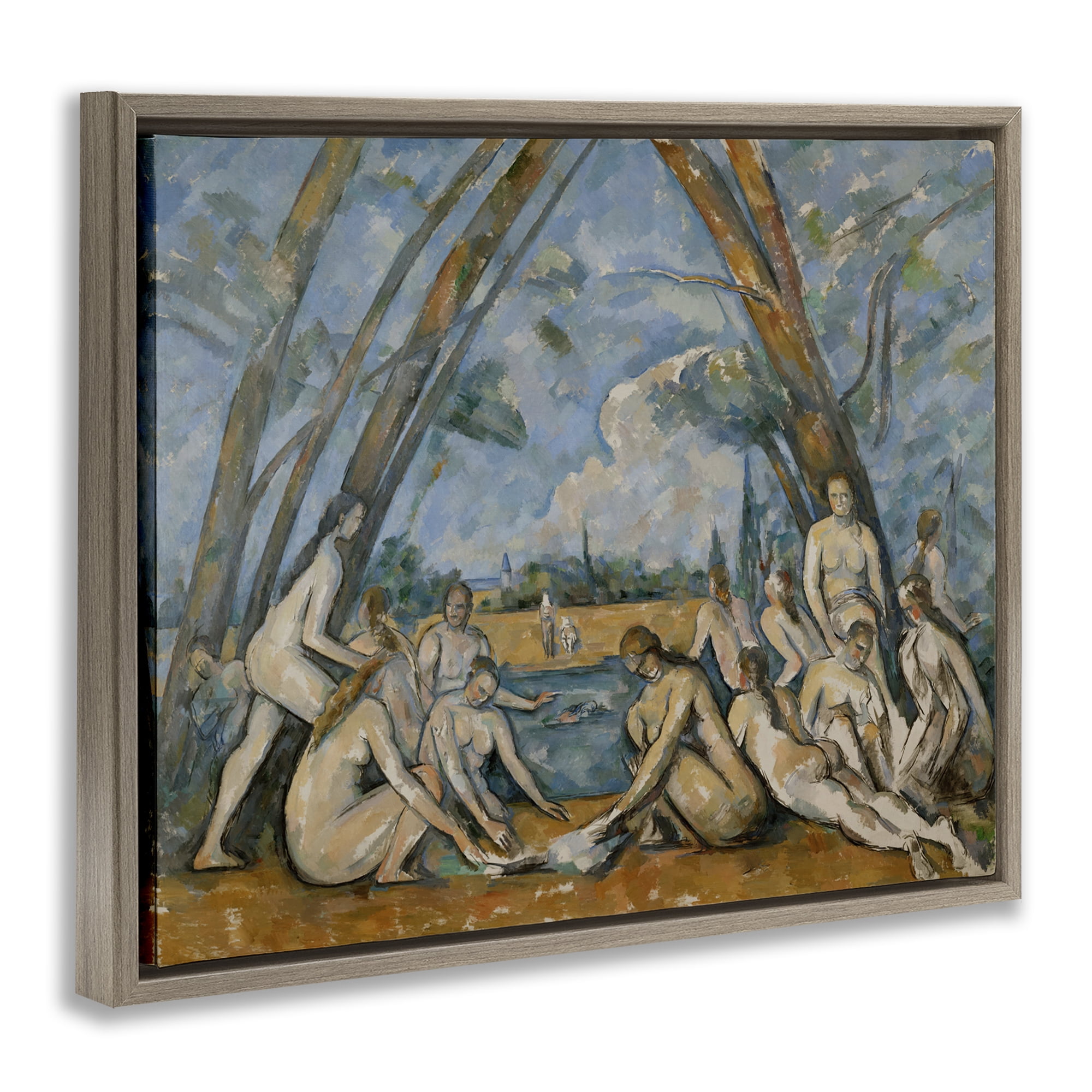 Stupell Industries Classic Cezanne Large Bathers People Painting Brown Floater Framed Canvas Art Print Wall Art, 31 x 25