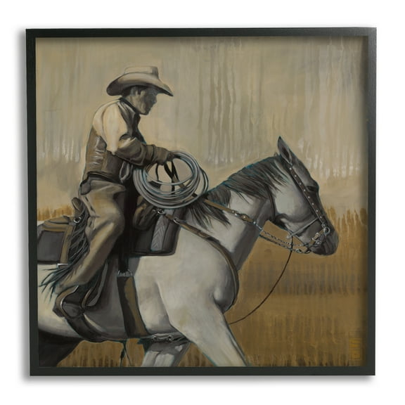 Stupell Industries Modern Cowboy Painting Animals & Insects Painting Black Framed Art Print Wall Art, 12 x 12