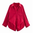thumbnail image 2 of yillto Womens Oversize Shirts Button down Collared Long Sleeve Tops V Neck Work Casual Tunic Blouse, 2 of 6