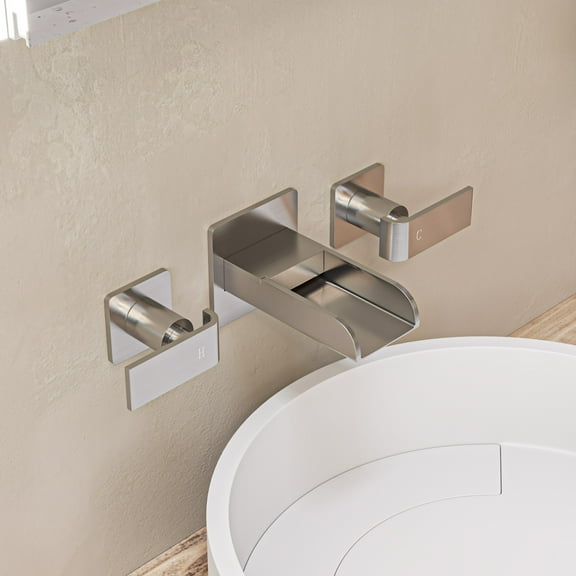 ALFI brand AB1796-BN Brushed Nickel Widespread Wall Mounted Modern Waterfall Bathroom Faucet