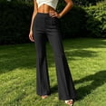 thumbnail image 5 of Inverelee Ladies High Waist Front Center Seam Solid Slim Flare Pants Soft Stretchy Knit Fabric Daily Casual Bell Bottom Trousers Black XL, 5 of 7