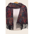 thumbnail image 2 of Scarf Paisley Plants Motif Black Fringed, 2 of 3