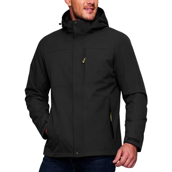 FENGYOU Mens Outdoor Windproof Waterproof Jacket Lightweight Breathable Hooded Shell Coat for Spring Autumn Hiking Travel Black L