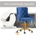 thumbnail image 5 of Velvet Swivel Office Desk Chair with Wheels, Height Adjustable Task Chair with Gold Base, Upholstery Makeup Vanity Chair with Button Tufted Back for Teens Women Girls, Navy Blue, 5 of 9