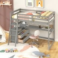 thumbnail image 2 of Twin Wood Loft Bed with Ladder and Guard Rail, Loft Bed with Storage Shelves and Two Built-in Drawers, Loft Twin Bed with Desk for Teenagers, Multiple Functions Bed(Gray), 2 of 8