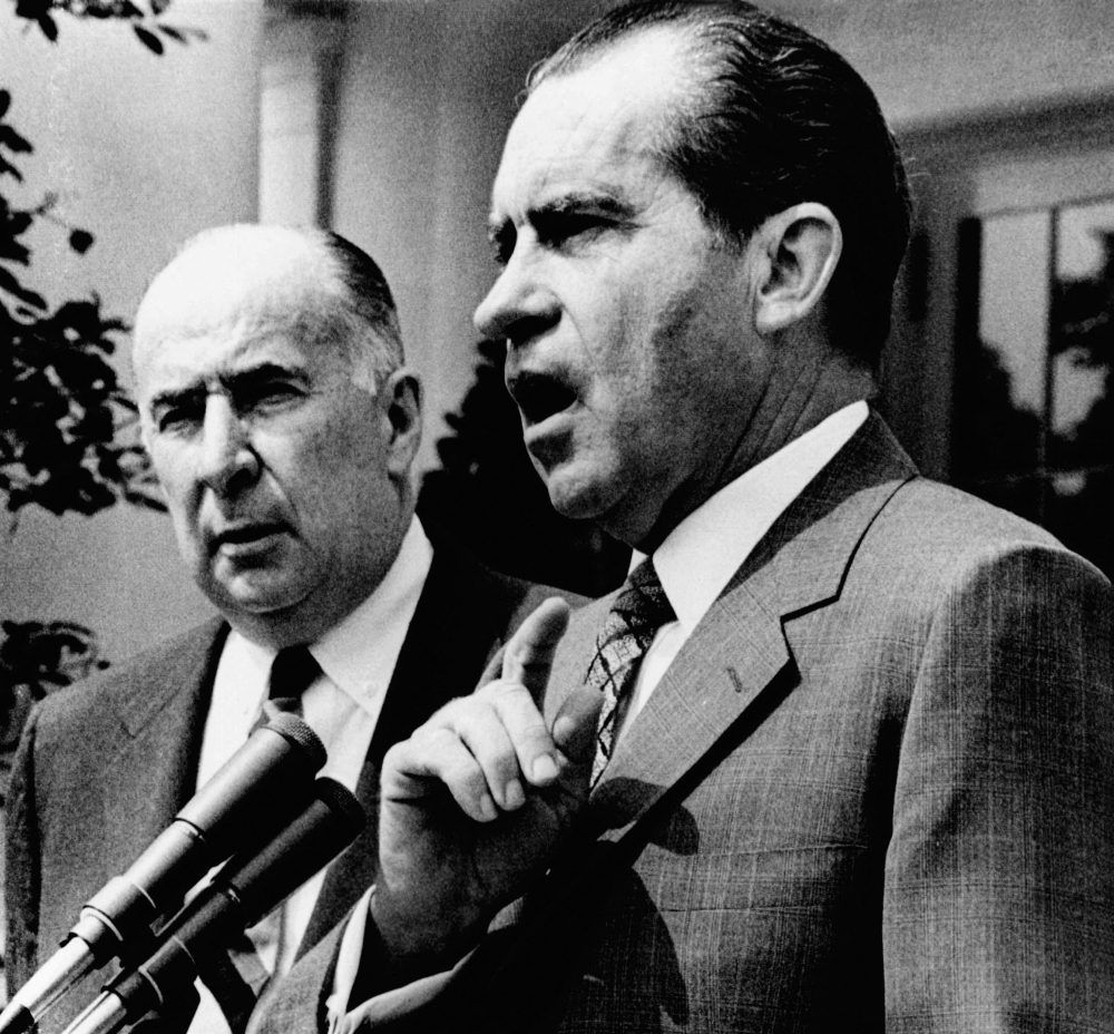 President Richard Nixon And Attorney General John Mitchell Addressing A