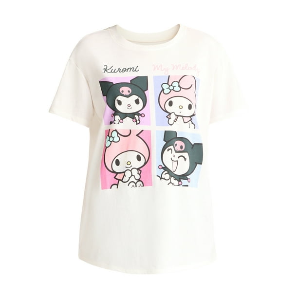 My Melody and Kuromi Women's Graphic Tee with Short Sleeves, Sizes