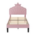 thumbnail image 4 of VECELO Twin Size Platform Bed Frame with Crown Headboard, Adjustable Height Upholstered Princess Bed for Kids Boys Girls Teens Bedroom, No Box Spring Needed, Pink, 4 of 10
