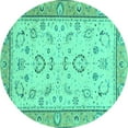 thumbnail image 1 of Ahgly Company Machine Washable Indoor Round Oriental Turquoise Blue Modern Area Rugs, 7' Round, 1 of 4