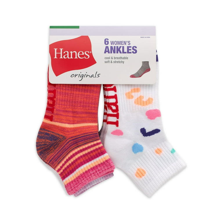 Hanes Originals Women's No Show Socks, Moisture Wicking, 6-Pair Pack 