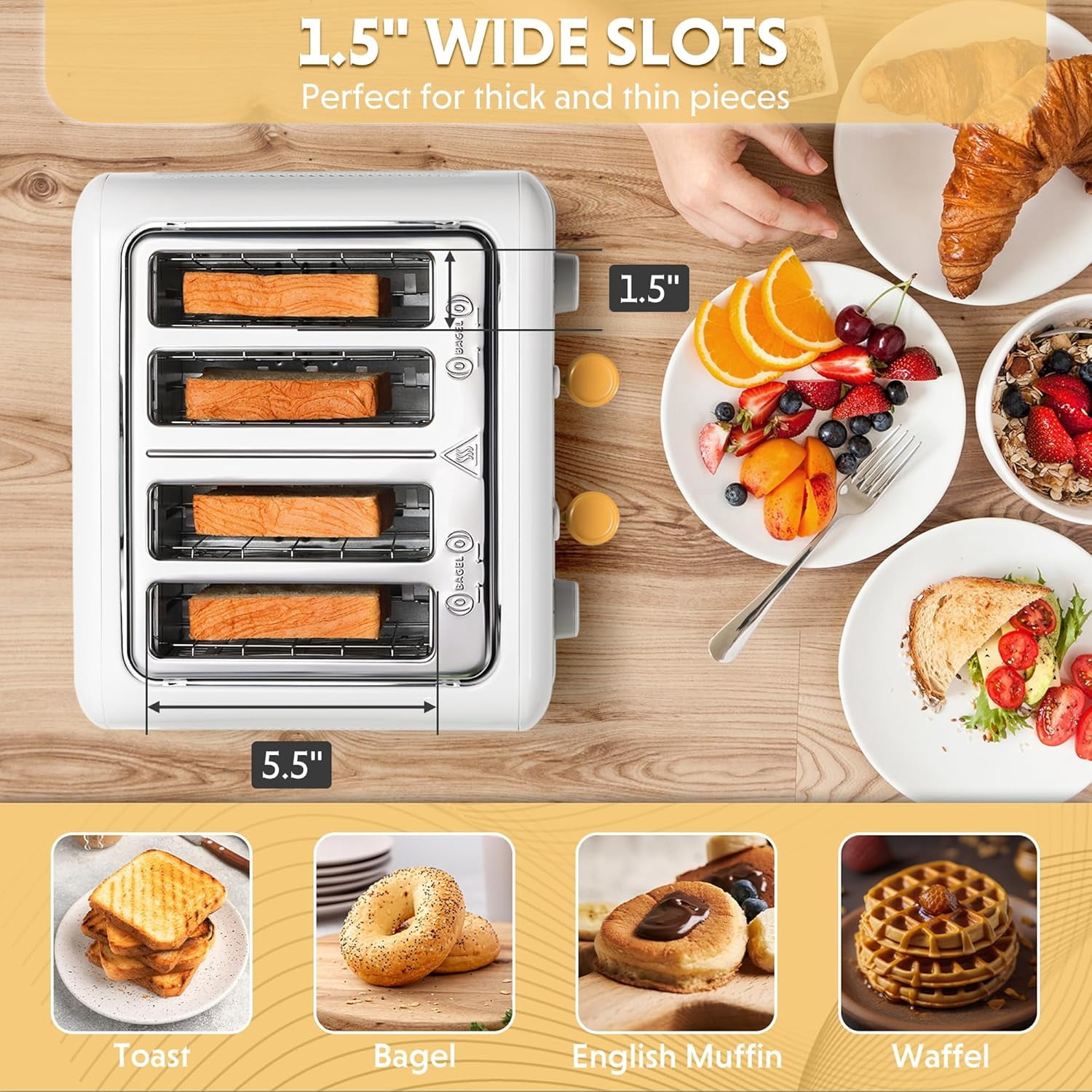 DT620 2-Slice Toaster, Extra Wide Slots, Retro Stainless Steel with High Lift Lever, Bagel and Muffin Function, Removal Crumb Tray, 7-Shade Settings,Cozy Greenish
