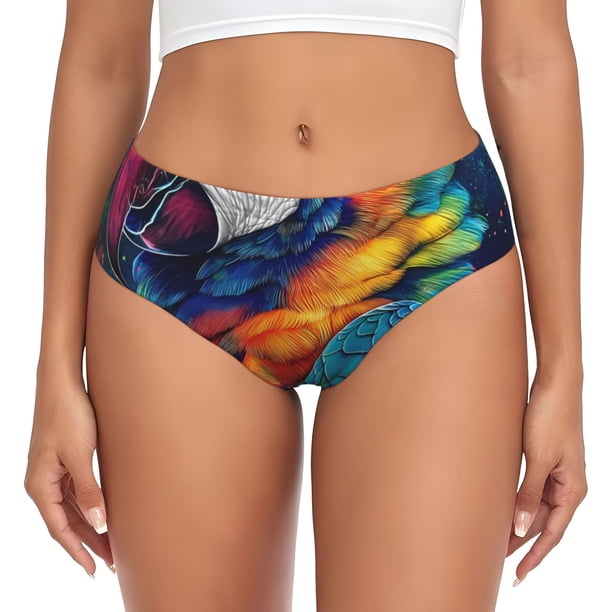 Balery Vibrant Rainbow Parrot Fantasy Ropa Interior de Algodón para Mujer con Dibujo – Braguitas Cómodas y Elásticas, Estilo Clásico-Small