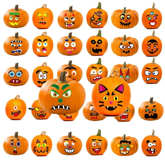 Monebena Halloween Stickers for Kids Party Favors: 32 Sheet in 64 Pattern Cute Pumpkin Stickers for Kids Halloween Party Favors Bulk Pumpkin Face Decorating Stickers for Kids Classroom Crafts M01