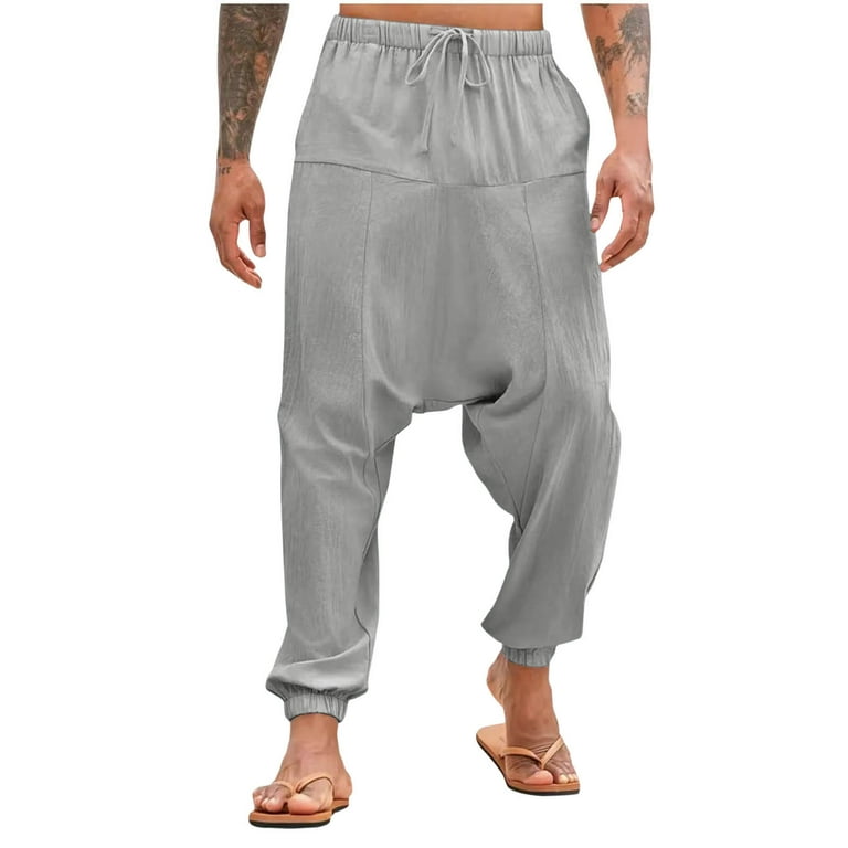 Men's Drawstring Aladdin Hippie Harem Pants Loose Drop Crotch