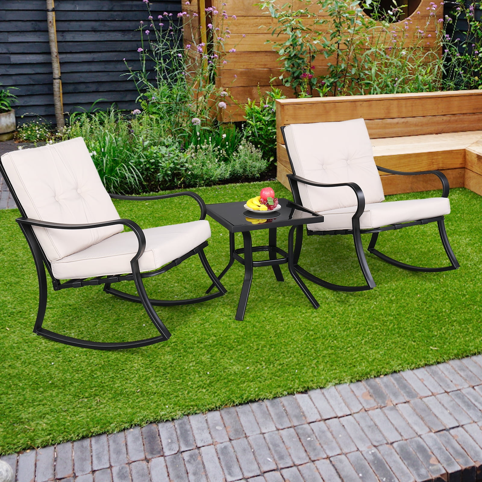 BTMWAY 3 Piece Rocking Patio Set, Bistro Set Furniture, Patio