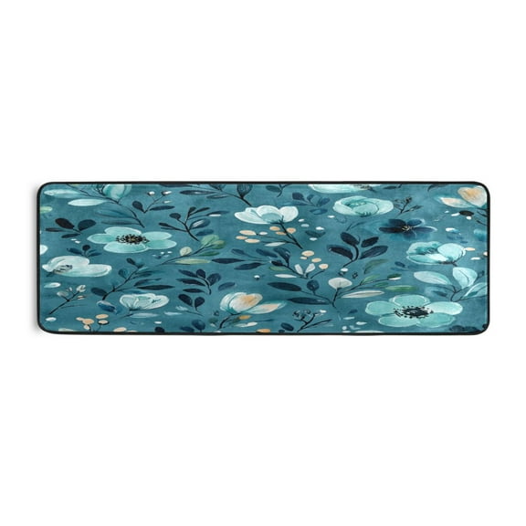 Long Floor Mat Hallway Carpet 72x24 Inch Area Carpet Non-slip Entrance Carpet Washable Door Mat Kitchen Bedroom Living Room Cartoon Teal Flowers Seamless