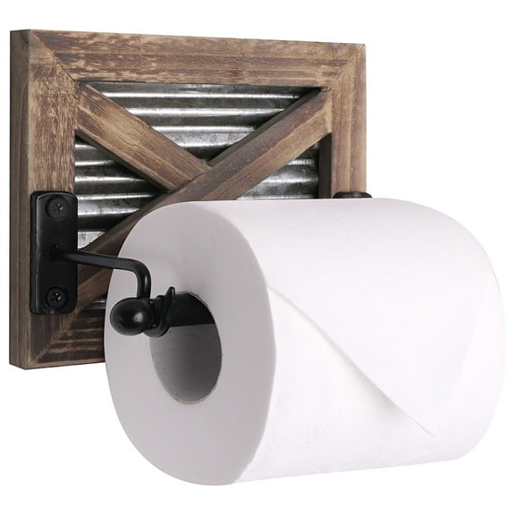Autumn Alley Barn Door Rustic Toilet Paper Holder with Galvanized Metal – Farmhouse Bathroom Toilet Paper Holder - TP Holder
