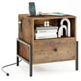 thumbnail image 1 of Costway Ensemble de 1 Table de Nuit avec Station de Recharge Table de Chevet avec Tablette de Rangement Table d'Appoint, 1 of 10