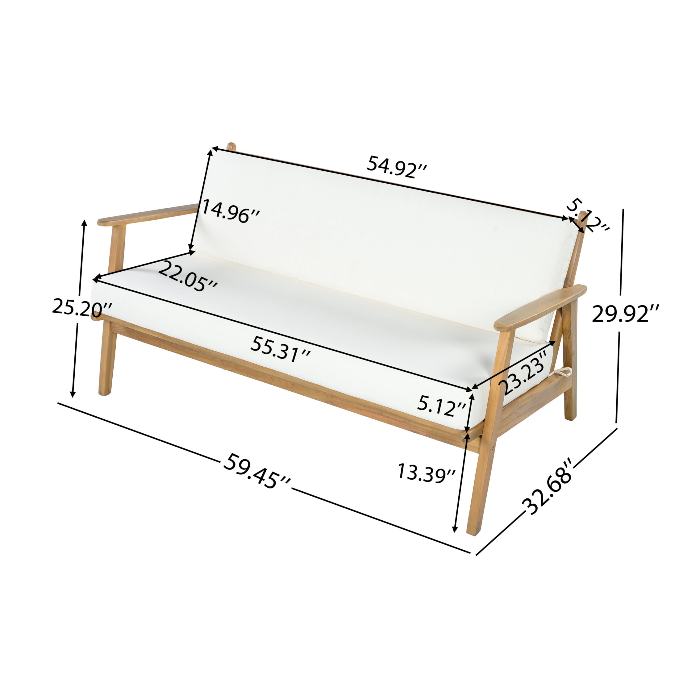 Christopher Knight Home 4-Piece Wood Patio Conversation Set with Loveseat, Chairs & Table, Light Teak+Beige