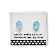 Light Blue Desert Opal Stud Earrings, Sterling Silver, Authentic Indigenous New Mexico Tribe Handmade, Nickel Free