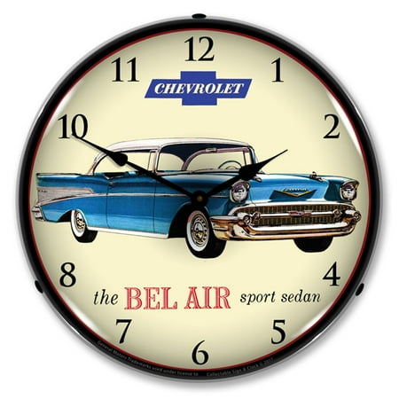 - 1957 Chevrolet The Bel Air Sport Sedan LED Wall Clock, Retro/Vintage, Lighted, 14 inch