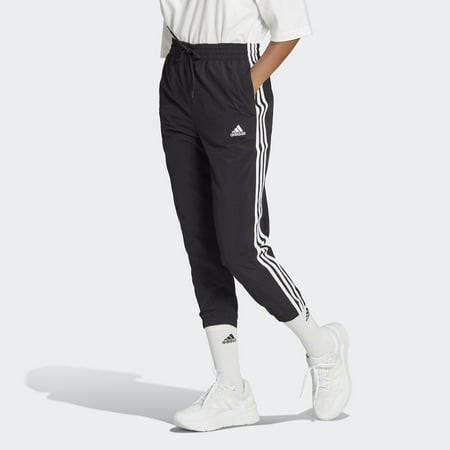 Women's adidas Essentials 3-Stripe Woven Joggers Color: Black Size: LARGE