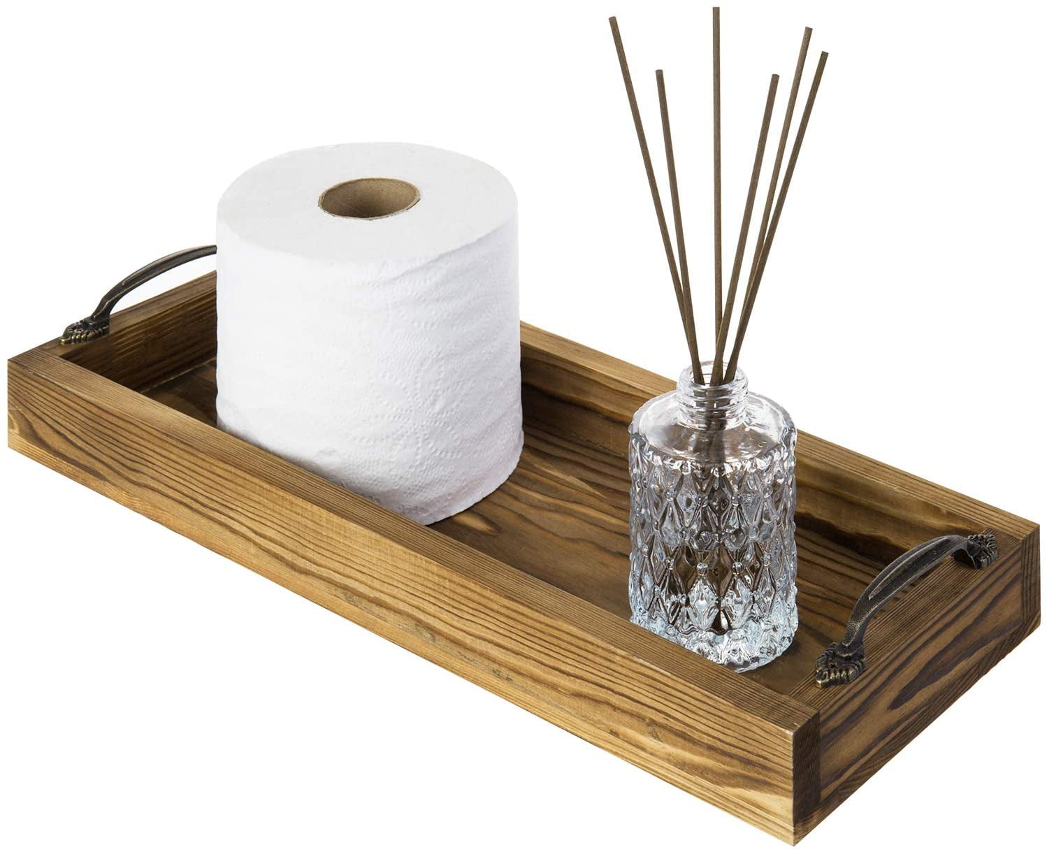 MyGift 16Inch Rustic Brown Wooden Bathroom Decor Tray, Farmhouse Vanity Storage