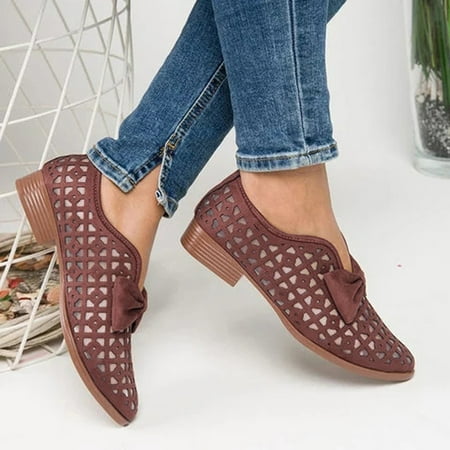 

Mishuowoti casual shoes for women 2023 Retro Womens Breathable Knotbow Hollow Low-heeled Roman Casual Shoes Sandals