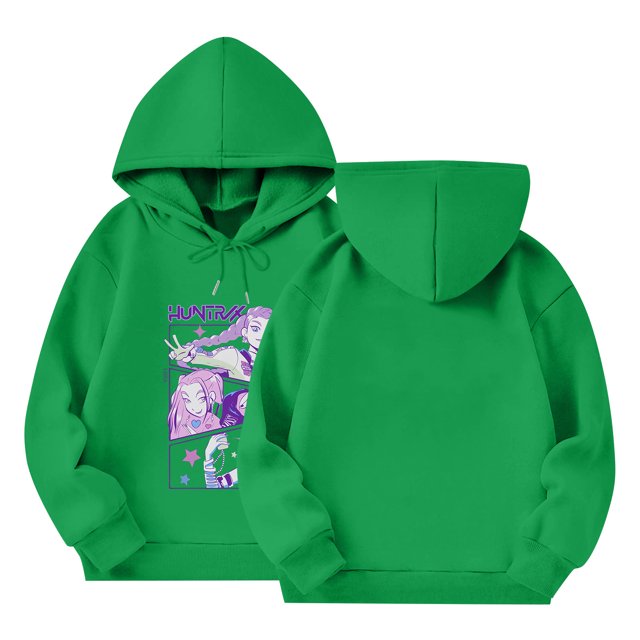 Moonsky Sudadera con capucha y cordón HUNTRX, estampado de grupo de chicas coreanas, jersey corto, suave y cómodo, top de manga larga para primavera y otoño. Verde 140