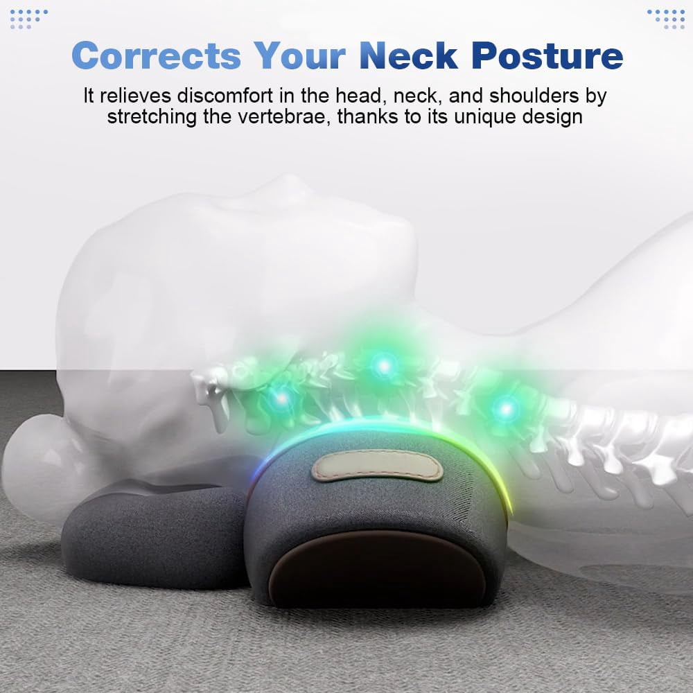 Pillow Massage Neck Hump, 3-in-1 Cervical Pillows Traction Massager, Heated Massage Neck Pillow Memory Foam with Rechargeable Grey