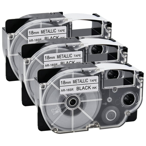 GREENCYCLE 3 Pack Compatible for Casio XR-18SR XR18SR Black on Metallic Label Tape for KL-120 KL-750 KL-780 KL-2000 KL-C500 KL-820 KL-8200 KL-C500 KL-G2 EZ Label Printer 18mm 3/4 Inch x 8m 26.2Feet