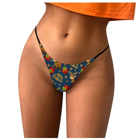 

Knosfe Sexy Breathable Stretch Thong Underwear Women s Christmas Print Low Waisted Panties