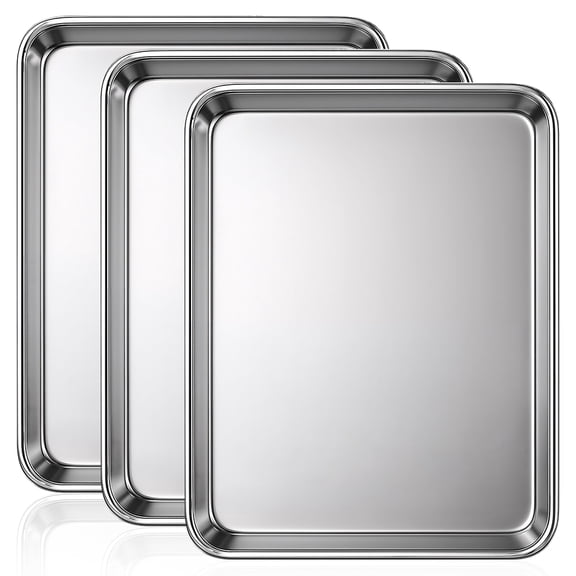 3 Pack Stainless Steel Baking Sheet, 12in Oven-Safe Non-Toxic Cookie Sheets for Baking & Serving, Easy Clean & Dishwasher Safe, Heavy Duty & Sturdy