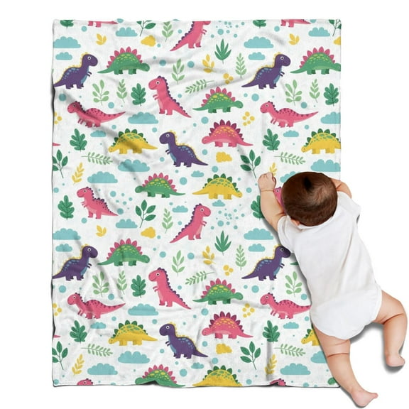 White Cute Dinosaurs Pattern Blanket,Comfortable Soft Flannel Throw Blanket,All Season,Warm Lightweight Blankets for Sofa Bed Couch Living Room Chair,30"x40"