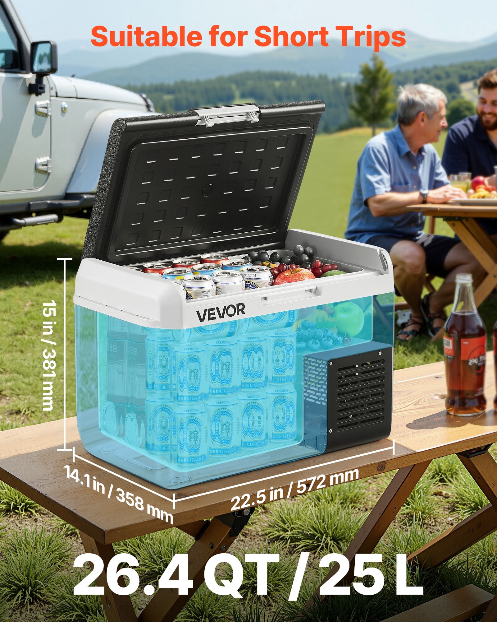 VEVOR 12 Volt Car Refrigerator, 26.4QT/25L Car Fridge, Portable Electric Cooler with -4℉~68℉ Adjustable Temperature, 12/24V DC and 100- 240V AC Compressor Freezer for Outdoor, Camping, Travel, RV