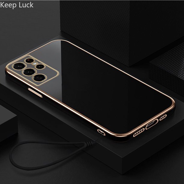 Funda de silicona chapada con cordón de lujo para Samsung Galaxy S23, S22, S21, S20 FE, S10 Plus, Note 20 Ultra, A13, A32, cubierta de parachoques suave Fivean unisex