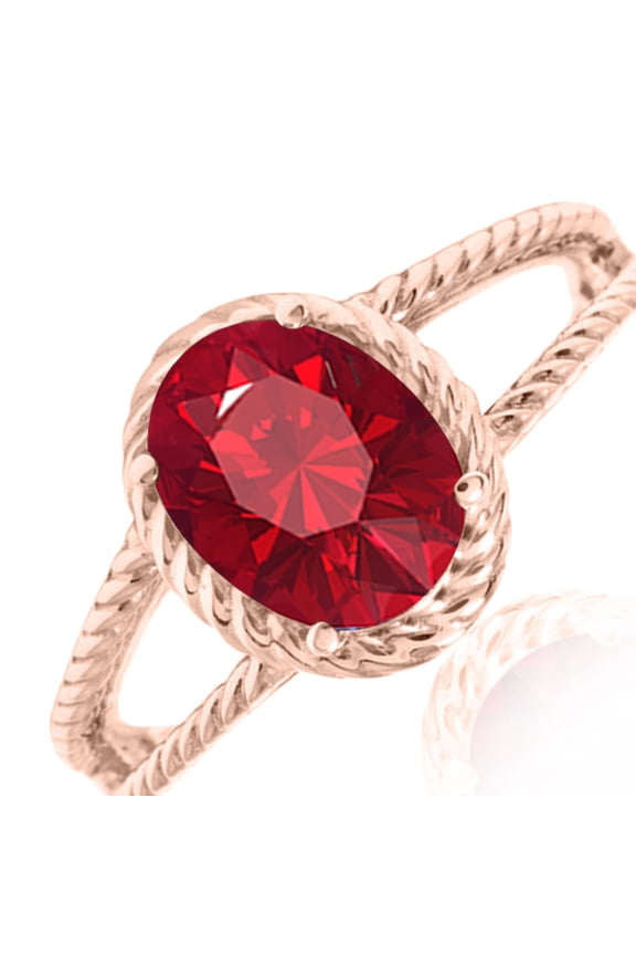 1.25 Carat Created Ruby Oval Shape Ring In 10K Solid Rose, White & Yellow Gold