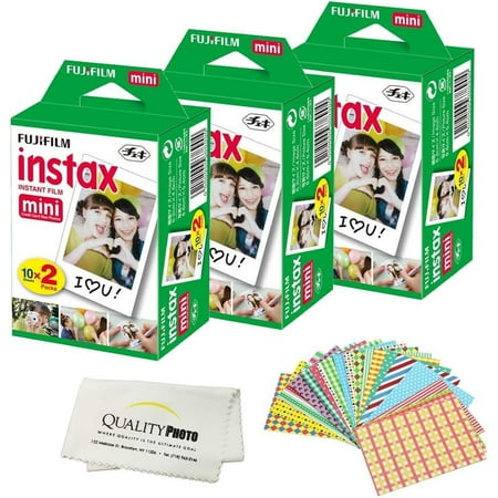 Fujifilm INSTAX Mini Instant Film 6 Pack 60 SHEETS (White) For Fujifilm Mini 8 Cameras Bundled with custom instax FRAME STICKERS and Quality Photo Microfiber Cloth for mini 8 lens