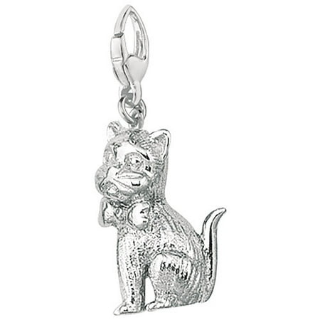 Women's Sterling Silver Whimsical Bow Tie Kitten Clip-On Charm