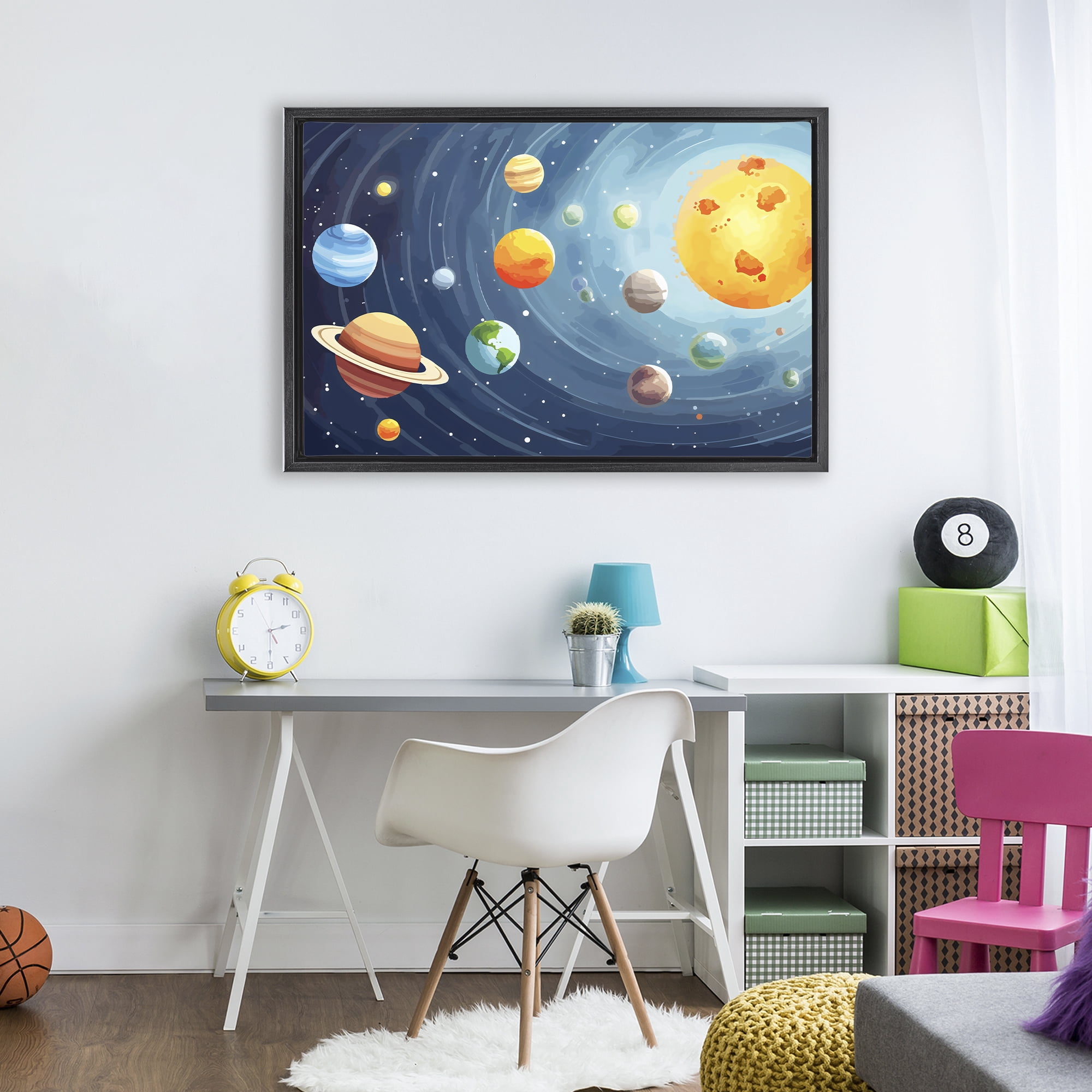 Stupell Industries Solar System Planets Orbit Black Framed Floater Canvas Wall Art, design by Creative Studio