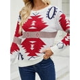 thumbnail image 5 of FEORJGP Women Christmas Sweater Long Sleeve Knitwear Pullover Crew Neck Knit Jumper Geometric Embroidery Winter Knitted Chunky Cable Tops, 5 of 9