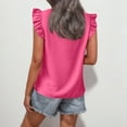 thumbnail image 4 of ZQGJB Cute Womens Tops Elegant Summer High Neck Ruffle Trim Solid Color Basic Cap Sleeve Tunic Shirts Boho Blouses Hot Pink L, 4 of 7