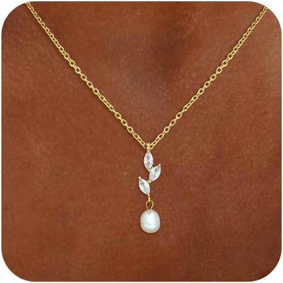Gold Pearl Necklace for Women Trendy Single Freshwater Pearl Drop Pendant Dainty Choker Bridesmaid Prom Jewelry Gift with 14K Gold Plated Chain-style-